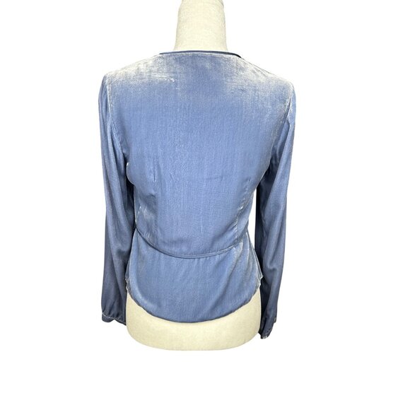 Intermix Blue Velvet Top Size 4 Long Sleeve Peplum Tie Front Boho Fairy Goth - Picture 4 of 15